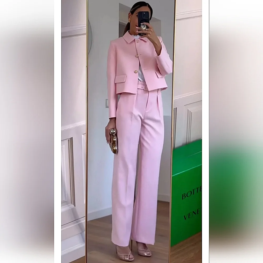 Zara Wide Leg Belted Pants Pink Size S